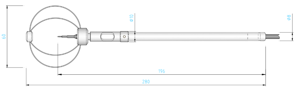 JT1402全向型風速傳感器-規格尺寸.png 多測點全向風速傳感器矩陣賦能室內氣流場測量與空調性能優化