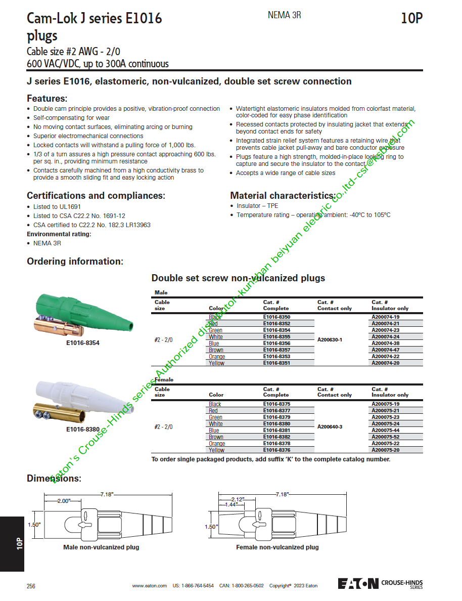 Camlok E1016-8350,E1016-8375插头300A